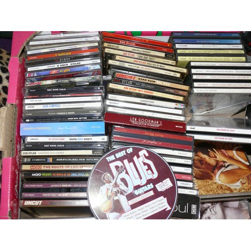 160 - BOX OF CD'S AND DVD'S TO INCLUDE BOB DYLAN, THE BEATLES, ELTON JOHN, LED ZEPPELIN, ADELE, DOWNTON AB... 