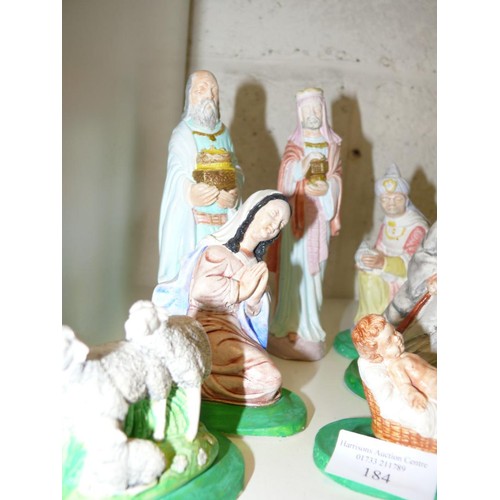 184 - DECORATIVE NATIVITY SCENE WITH 10 SEPERATE FIGURES