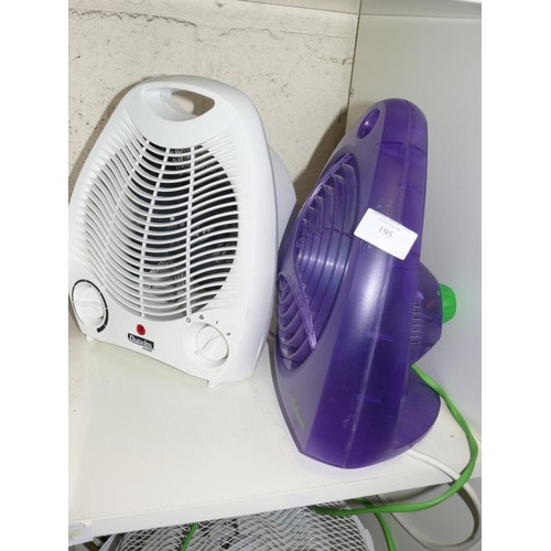 195 - A DUNELM FAN HEATER AND 2 ELECTRIC FANS