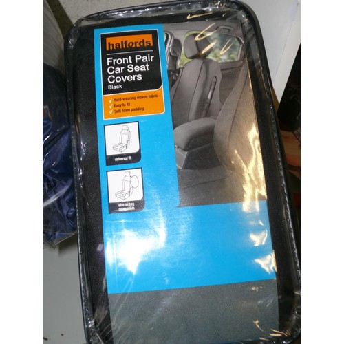 196 - A PAIR OF HALFORDS FRONT CAR SEAT COVERS PLUS A LARGE CAR COVER, APEAR NEW IN PACKETS