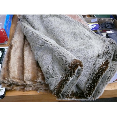 248 - 2 VERY NICE FAUX FUR THROWS IN MUSHROOM AND CARAMEL