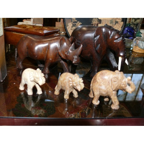 297 - 3 SETS OF ANIMAL FIGURES MOSTLY ELEPHANTS PLUS A RHINO