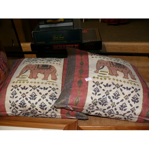 299 - AFRICAN THEMED POUFFE AND PAIR OF ELEPHANT CUSHIONS