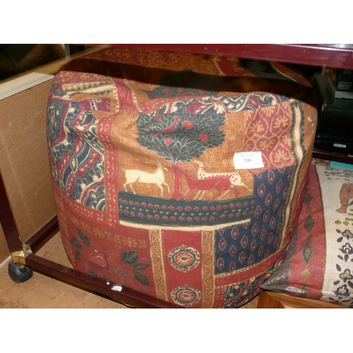 299 - AFRICAN THEMED POUFFE AND PAIR OF ELEPHANT CUSHIONS