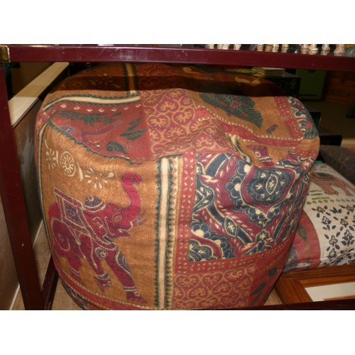 299 - AFRICAN THEMED POUFFE AND PAIR OF ELEPHANT CUSHIONS