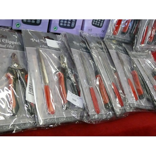 308 - 12 NEW AND SEALED PACKS OF PET NAIL CLIPPERS AND 4 NEW CALCULATORS