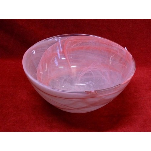 1 - LARGE PINK ART GLASS BOWL POSSIBLY KOSTA BODA