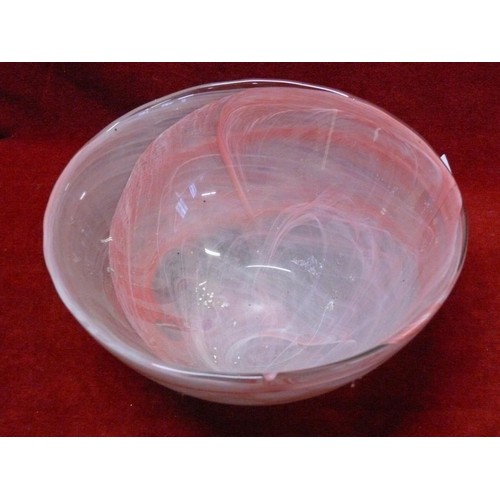 1 - LARGE PINK ART GLASS BOWL POSSIBLY KOSTA BODA