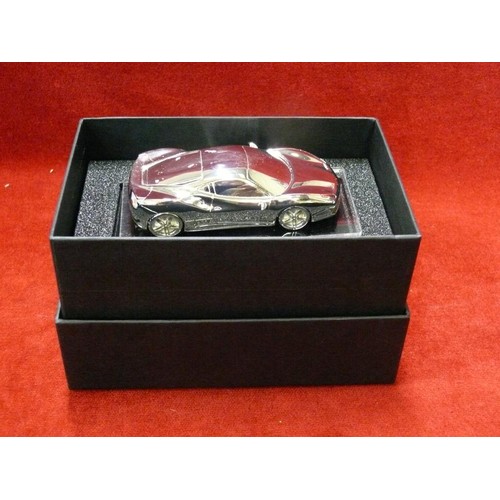 12 - FERRARI OFFICIAL PRODUCT - CHROME PLATED MODEL OF A 488 GTB ON PERSPEX STAND -WITH ORIGINAL FERRARI ... 