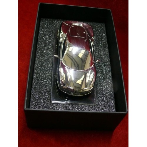 12 - FERRARI OFFICIAL PRODUCT - CHROME PLATED MODEL OF A 488 GTB ON PERSPEX STAND -WITH ORIGINAL FERRARI ... 