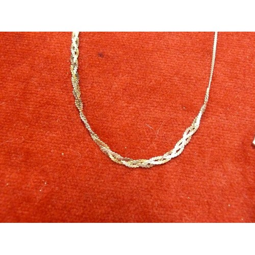 18 - TWO 925 SILVER FLAT-LINK NECKLACES, ONE WITH A SILVER HEART PENDANT. ALSO A CRYSTAL HEART PENDANT AN... 