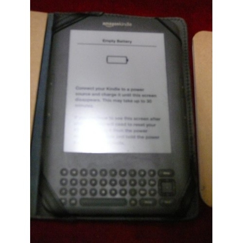 21 - AMAZON KINDLE WITH INSTRUCTION BOOKLETS AND WITH DRAGONFLY & PEWTER OUTER CASE