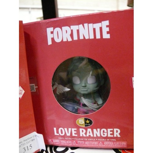 315 - NEW BOXED COMIC BOOK SOCKS AND 2 FORTNITE LOVE RANGER BOBBLE HEADS