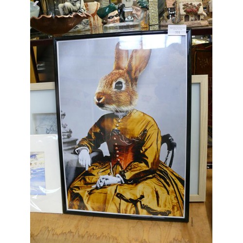 331 - A PRINT FROM A WATERCOLOUR BY BARRY CLAUGHTON, A FANTASY RABBIT PRINT PLUS A LARGE BOX FRAME 3 PRINT... 