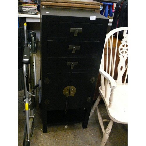 377 - ORIENTAL WOODEN CABINET WITH 3 DRAWERS AND CUPBOARD