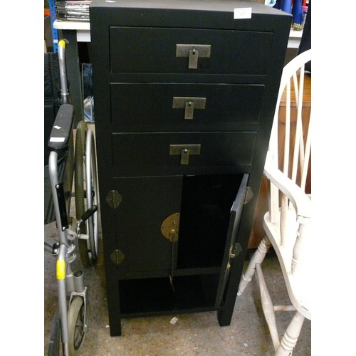 377 - ORIENTAL WOODEN CABINET WITH 3 DRAWERS AND CUPBOARD