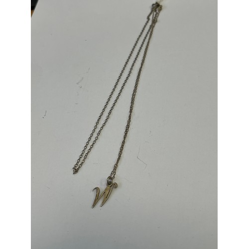 51 - 2 SOLID SILVER CHAINS BOTH 16 INCHES 1 HAS W PENDANT PLUS A PAIR OF SILVER EARRINGS WITH WHITE STONE... 