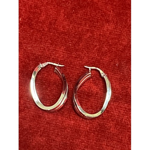 43 - PAIR 9CT WHITE GOLD HOOP EARRINGS AND A FURTHER 9CT WHITE GOLD ODD EARRING