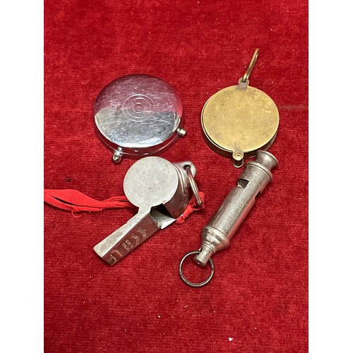 25 - VINTAGE COLLECTABLES INC ACME THUNDERER WHISTLE, ACME GUIDE WHISTLE,  A MAGNIFYING GLASS IN FOLDING ... 