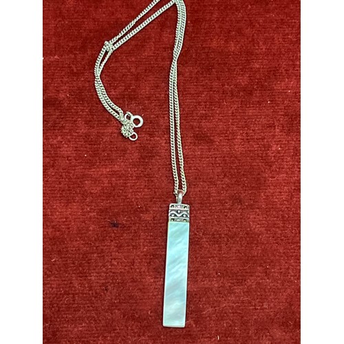 44 - STERLING SILVER & MOTHER OF PEARL PENDANT ON SILVER CHAIN AND A STERLING SILVER MEDICAL ALERT TAG