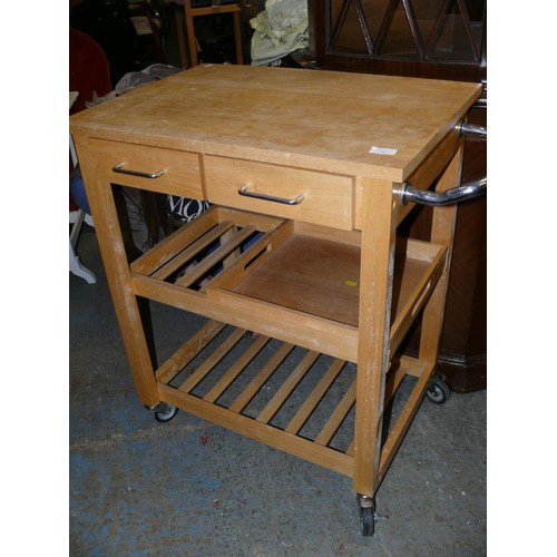 439 - LIGHT WOOD BUTCHERS BLOCK KITCHEN TROLLEY