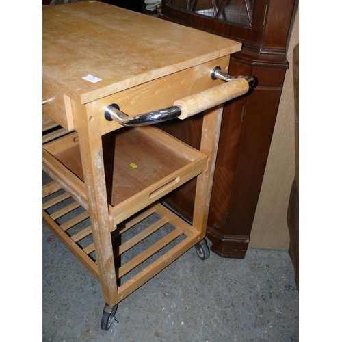 439 - LIGHT WOOD BUTCHERS BLOCK KITCHEN TROLLEY