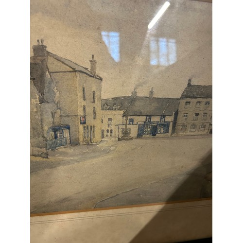 148 - VINTAGE FRAMED AND GLAZED WATERCOLOUR COTSWOLD VILLAGE SCENE SIGNED BY KNOWN ARTIST EJ WHINERY