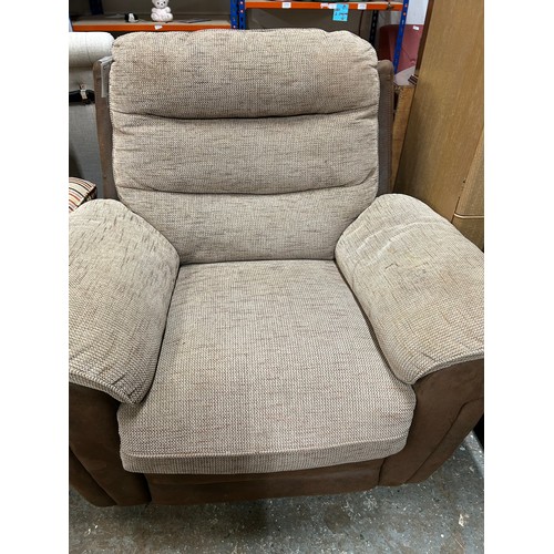 371 - LARGE COMFY BROWN LEATHER AND FABRIC ARMCHAIR