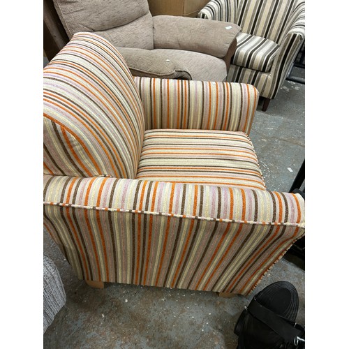 372 - CONTEMPORARY EXCELLENT QUALITY ORANGE AND BROWN STRIPED CHAIR