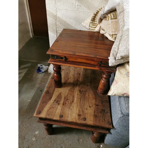 455 - A JALI WOOD COFFEE TABLE PLUS A MATCHING SQUARE SIDE TABLE