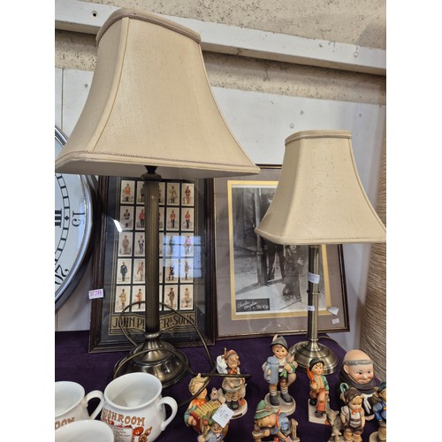 120 - 2 CONTEMPORARY METAL BASED TABLE LAMPS WITH CREAM SHADES