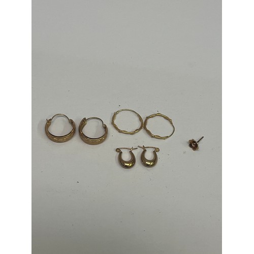 48 - Three pairs of 9ct gold loop earrings together with one single, total weight 2.64g.