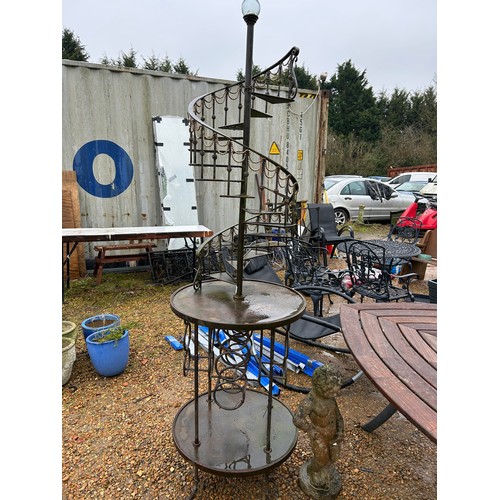 411 - Unusual & decorative wrought iron spiral staircase wine rack and & drinks table - outdoor or indoor ... 