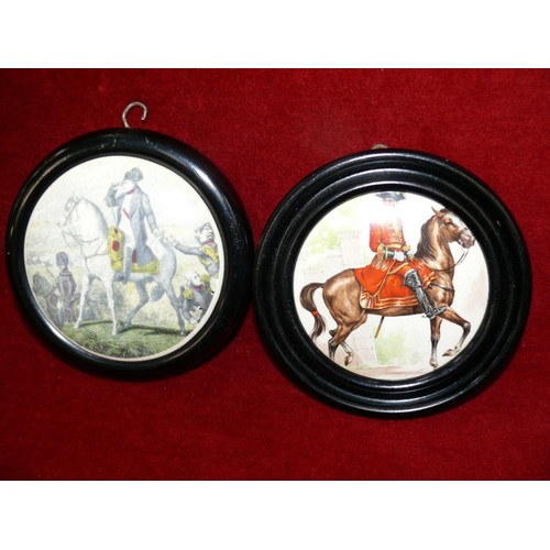 34 - Two 19th century Staffordshire Pratt Ware pot lids in frames, one of Napoleon, one of duke of Marlbo... 