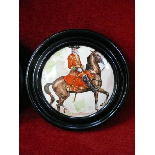 34 - Two 19th century Staffordshire Pratt Ware pot lids in frames, one of Napoleon, one of duke of Marlbo... 