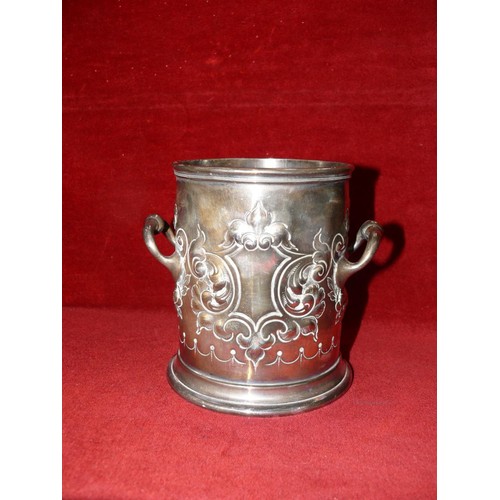 7 - Silver plated wine/syphon coaster bucket, chased and engraved with classical scrolls, flowers and ca... 