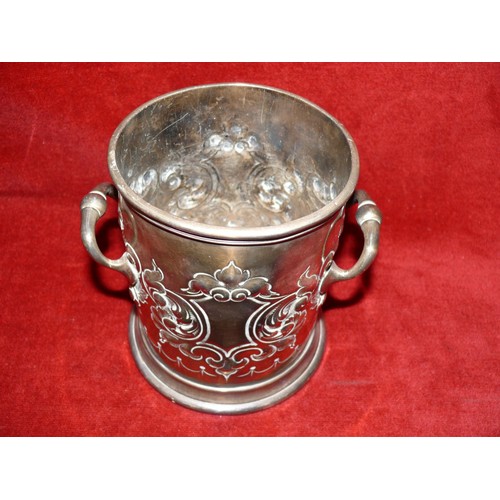 7 - Silver plated wine/syphon coaster bucket, chased and engraved with classical scrolls, flowers and ca... 