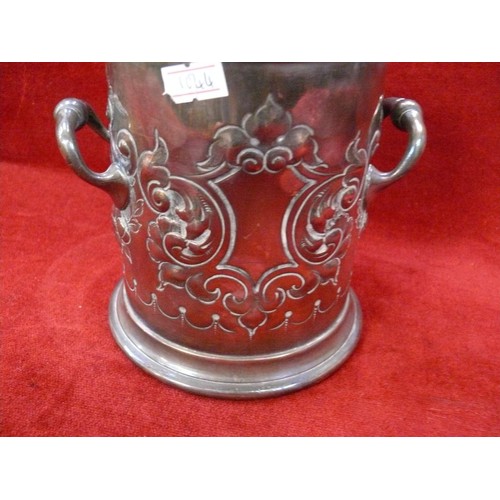 7 - Silver plated wine/syphon coaster bucket, chased and engraved with classical scrolls, flowers and ca... 