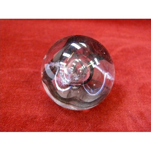 29 - Caithness Moon Crystal (Scotland) glass paperweight - black swirl.