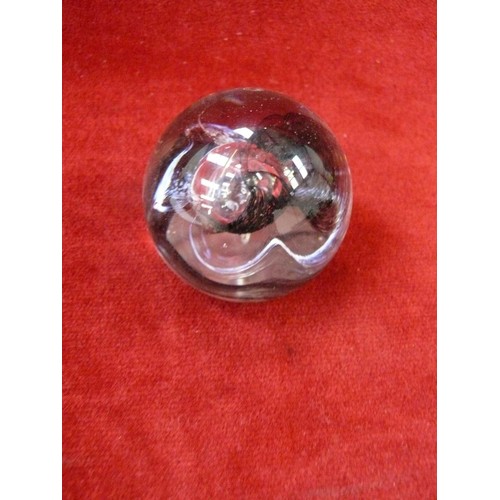 29 - Caithness Moon Crystal (Scotland) glass paperweight - black swirl.