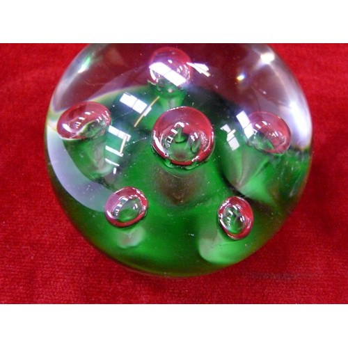 31 - Pair of vintage glass paperweights - green bubbles.