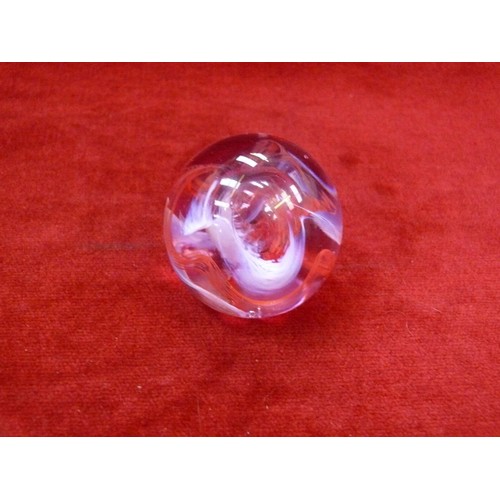 30 - Caithness Moon Crystal (Scotland) glass paperweight - red swirl.