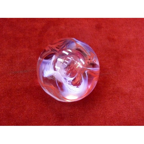 30 - Caithness Moon Crystal (Scotland) glass paperweight - red swirl.