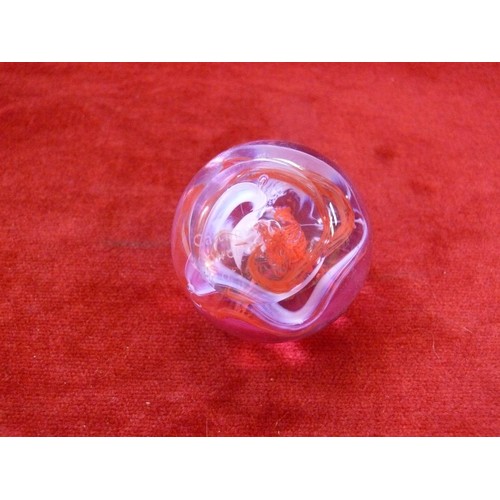 30 - Caithness Moon Crystal (Scotland) glass paperweight - red swirl.