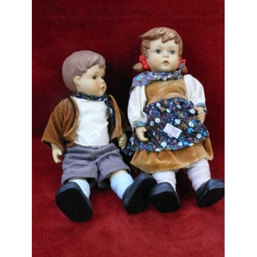 26 - Vintage pair of Hansel & Gretel string jointed bisque porcelain dolls, by Oumlet Goebel.