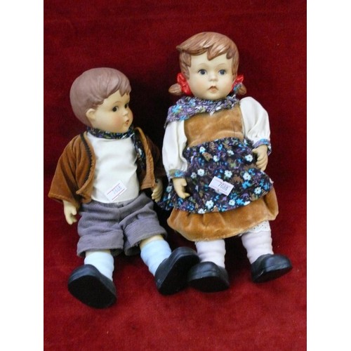 26 - Vintage pair of Hansel & Gretel string jointed bisque porcelain dolls, by Oumlet Goebel.