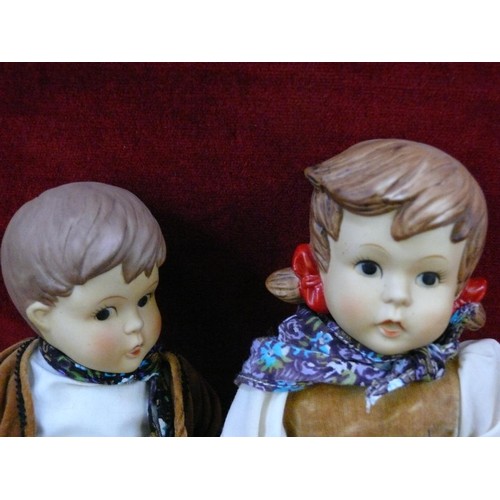 26 - Vintage pair of Hansel & Gretel string jointed bisque porcelain dolls, by Oumlet Goebel.