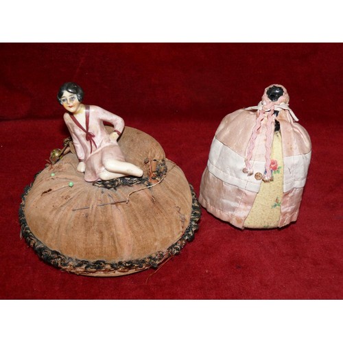 25 - A pair of antique pin cushion half dolls, 1x art deco with a flapper girl by Fasold & Stauch (C1930)... 