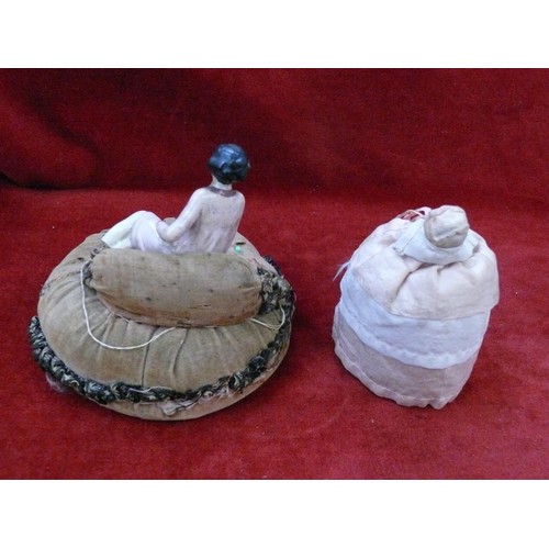 25 - A pair of antique pin cushion half dolls, 1x art deco with a flapper girl by Fasold & Stauch (C1930)... 