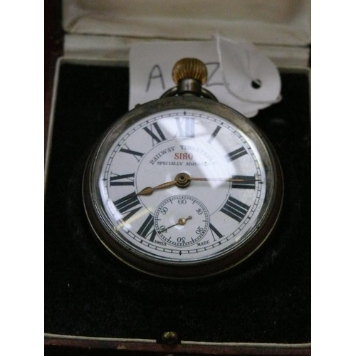 15 - Siro Railway Timekeeper regulator pocket watch, with a white dial, roman numerals and second dial. A... 